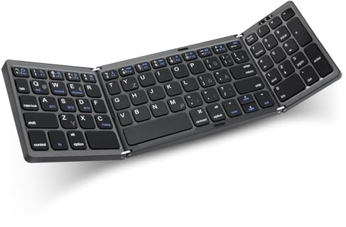 Suoxiom Faltbare Tastatur Kabellos,Mini Tragbare Reise Bluetooth, Ultraleicht Tragbar,Wiederaufladbar via Typ-C,Tastatur für iPad iPhone Mac Android Windows iOS (Deutsch/Englisch)