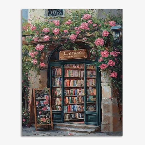GOUGOUFAFA Book Store Paint by Numbers for Adults, Flower Paint by Numbers | Easy Painting by Numbers for Adults, Adult Paint by Numbers Canvas Advanced Acrylic Paint Kit for Gift Home Decor 16x20Inch
