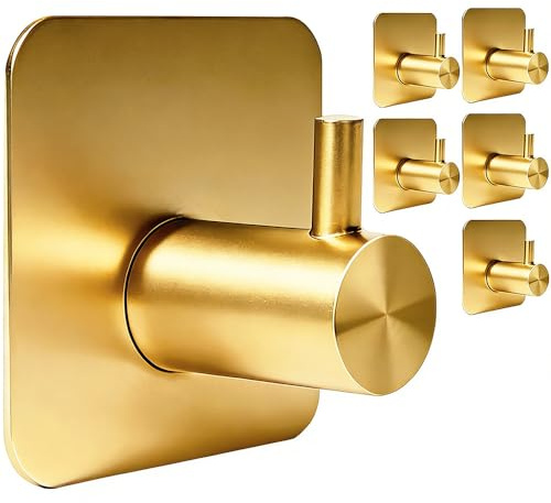 Dorado Ganchos Adhesivos para Pared,Colgadores Adhesivos Baño 6 Piezas