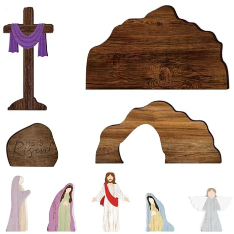 Generisch Krippe Aus Holz | Rustikale Religiöse Weihnachtsdekoration,Krippen-Set Für Den Innenbereich | Für Innenbereich Garten Tischdekoration Zuhause Kirche Familienabend Ostern