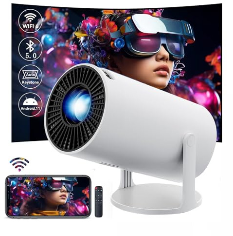 Mini Proyector Portátil con WiFi6 Bluetooth 5.0, 4K Rotation Proyectores con Android11.0, Corrección Trapezoidal Automática 1080P Projector para ipone/HDMI/TV Stick/USB/Laptop