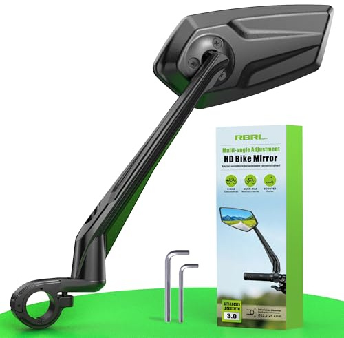 RBRL Fahrradspiegel links – 360° verstellbarer Rückspiegel für E-Bike & MTB, bruchsichere Drop-Proof Struktur, 3-Schrauben Anti-Lockerung, Aluminium Lenkerhalter, Weitwinkel Sicht