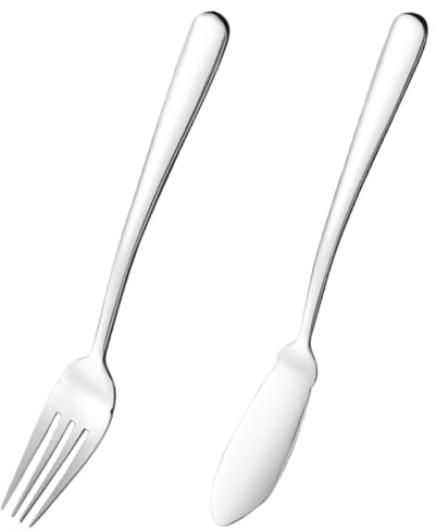 TOYANDONA Juego de Cubiertos Hogar y Restaurante 2 Piezas Acero Inoxidable Cuchillo para Pescado y Tenedor para Servir Vajilla Cocina Comedor
