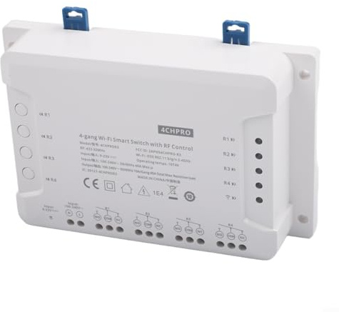 4 Channel WiFi Smart Switch Module for Sonoff 4CH R3 PRO R3 Rail Mounted RF Controlled Relay with App Voice Integration White Plastic Remote Control(4CH Pro R3)