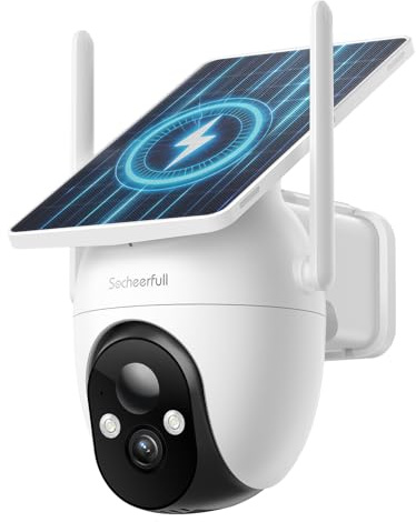 Socheerfull 2K Camera Surveillance WiFi Exterieure sans Fil Batterie | Caméra Solaire 3MP 360°PTZ, Panneaux Solaires Intégrés, Recharge Basse Luminosité, Vision Vocturne, AI Détection