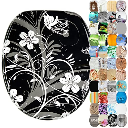 Sanilo WC Sitz mit Absenkautomatik, viele schöne Toilettendeckel zur Auswahl, hochwertige und stabile Qualität aus Holz (White Flower)