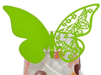 Segnaposto per bicchiere a forma di farfalla intagliata al laser per matrimoni e feste, 50 pezzi, Grass Green, 10.4 x 7 x 1.8 cm