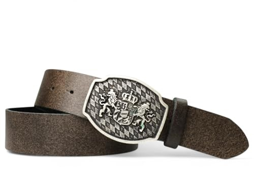 FRONHOFER Trachtengürtel Herren Ledergürtel Echtleder 4 cm, Koppelschnalle bayerisches Wappen 7,5 x 5,5 cm, Lederhosen Gürtel Druckknopf, Bundweite 95-125 cm, Oktoberfest, Made in Germany