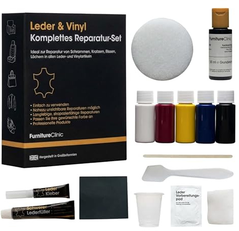 Furniture Clinic Complete Leather Repair Kit (Tan) -12 Colour Options for Sofas, Car Seats - Matches All Shades of Leather - Patch, Fill & Touch up Scratches, tears and Other Damaged Areas