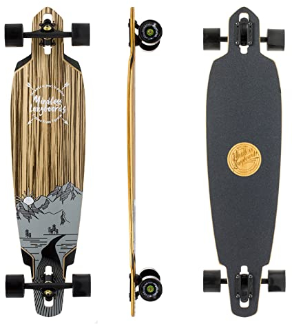 Mindless Lakota DT IV | Natural/Black 40” Drop-Thru Longboard W Zebra Veneer Wood Unique Deck | 75mm Haraka Wheels Smooth Riding Downhill and Cruiser Style Board | For Beginner and Experienced Riders
