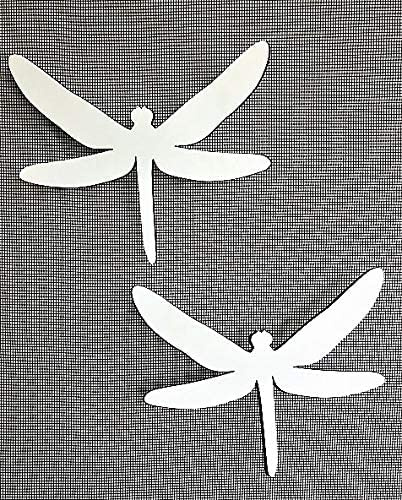 DCentral® Two Dragonflies Flexible Vinyl Screen Magnets; Double-Sided, White-Easier to See, Decorative. Helps Stop Walking into Screens, Covers Tears, for Non-RETRACTABLES, Size W 6 x L 5