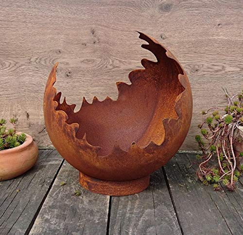 terracotta-toepfe-de Deko/Feuerkugel/Pflanzkugel 50 cm aus Metall -hergestellt in der EU- Edelrost Rost mit Standring Windlicht Garten Pflanzgefäß Blumentopf