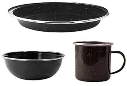 The Home Fusion Company Black Enamel Camping Equipment - Individual Mug Plate Bowl Or Set Hiking Fishing