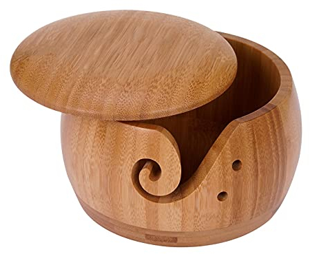 Yusheng Garnschale Aus Handgefertigte Holzgarnschale Mit Deckel Woll Schale Wood Yarn Bowl Zum Stricken Und Häkeln, 15x8cm