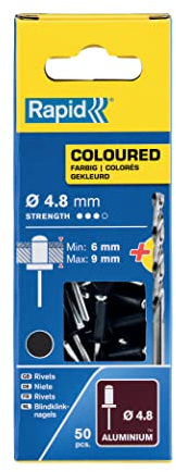 Rapid High Performance Anthracite Grey Aluminium Rivets, Ø4.8 x 12 mm - 4mm Rivets for Gutters, Piping, and Sheet Metal - Includes Drill - 50 Pieces, Carton Boxed (5001470)