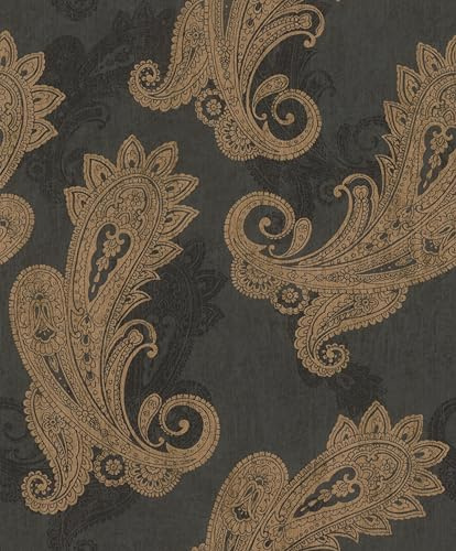 Rasch Vliestapete Schwarz Gold Metallic Ornamente Indisch 746464