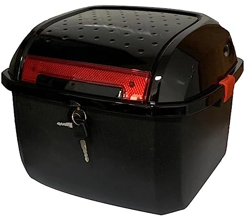 AVIITI Universal Motorcycle Tail Bag Plastic Box, Scooter Trunk Luggage Top Lock Storage Carrier Case, Can Store Helmet,Black,34x38x29cm