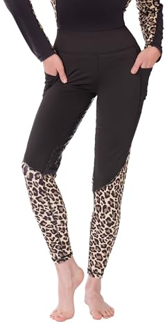 Daisen Leopard Print Silicone Grip Full Seat Horse Riding Leggings: Stylish & Functional Equestrian Tights for Women (Medium, Black)