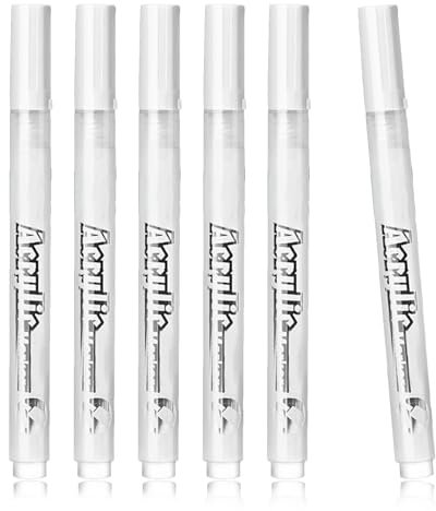 6 Pcs White Fabric Paint, White Permanent Marker Pen, Artline For Marking Cloth, Acrylic Paint Pens 2-3mm, Waterproof Whiteout Pen, for Rock Metal Glass Wood, Ideal for DIY Crafts Scrapbooking