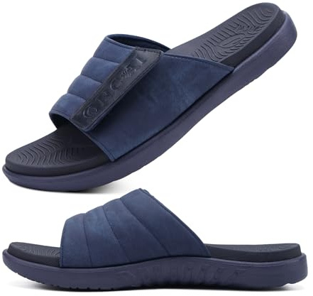 ONCAI Mens Sandals Adjustable Straps Orthotic Plantar Fasciitis Open Toe Athletic Sport Slides with Soft Comfy Arch Support Footbed Blue Size 10.5