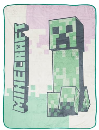 Jay Franco Plaid Soffice Copertina Coperta per Bambini Minecraft Creeper 130 x 150 cm Coperta Letto Plaid Divano - Rosa Chiaro