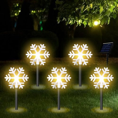 LED Gartenstecker Schneeflocken,5 Stück LED Garten Leuchtstäbe,Weihnachtsbeleuchtung Acryl,LED Gartenstecker Weihnachten, Weihnachtslichtständer Dekore Für Weihnachts (Schneeflocke)