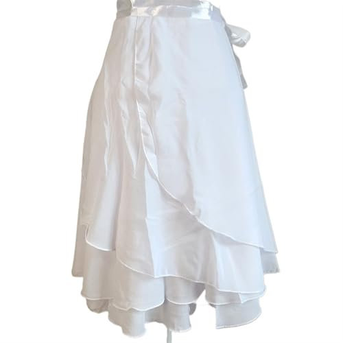 Ballettkleidung Damen Ballettkleid for Damen und Herren, lang, Chiffon, reine Farbe, Ballettröckchen, gebunden, lyrisch, weich, Ballettkleid, schwarz, burgunderfarben, Tanzkostüme(White-white)