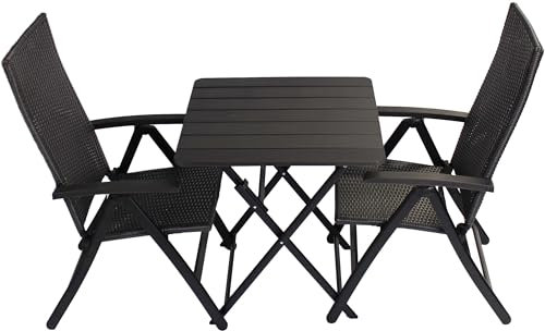 Generisch Balkonset 3Tlg. Klappstühle Klapptisch 70x70x74 Polyrattan BistroSet Gartenmöbel Grau besteht aus 1xTisch und 2X Klappstühle Aluminium Neu