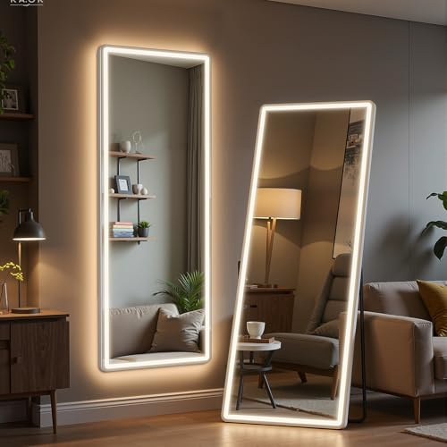 64x21 Full Length Mirror with LED Lights, Mirrors with Dimming & 3 Color, Full Body Mirrors with Aluminum Alloy Thin Frame for Bedroom, Dressing Room