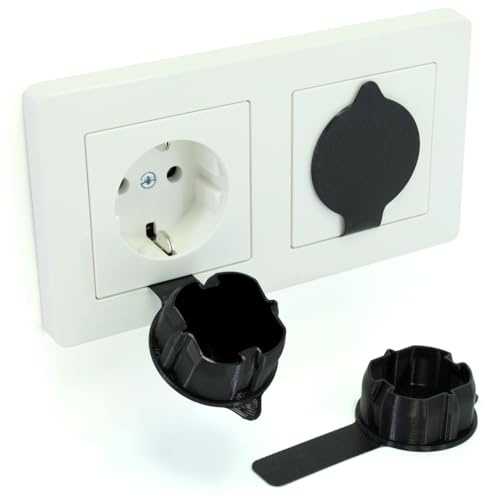 Presa di copertura, presa rapida e sicura, inserto antipolvere per prese, officina, cucina, in caso di spruzzi d'acqua, trucioli, sporco (3, nero, presa Schuko CEE 7/3 + nastro di tenuta)