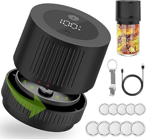 SOONHUA Elektrisches Einmachglas-Vakuumiergerät, kabelloses Vakuumierer-Set mit Dosenöffner, Deckel für breite und normale Öffnung, geeignet für Lebensmittelretter und Gärung