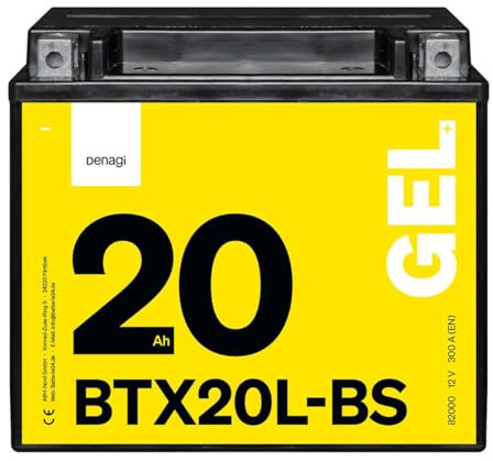 Denagi 82000 GEL BTX20L-BS Motorradbatterie 12V 20Ah, Ersetzt YTX20L-BS, wartungsfrei versiegelt vorgeladen