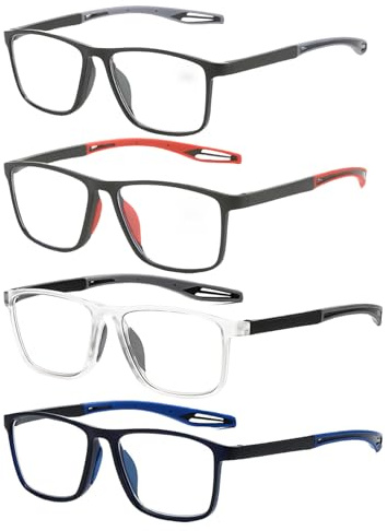JiaYouLC 4 Pack Unisex Reading Glasses Scratch Resistant Anti Blue Light Modern Rectangular Reading Glasses for Mens Womens (4 Colors, 1.25, x)