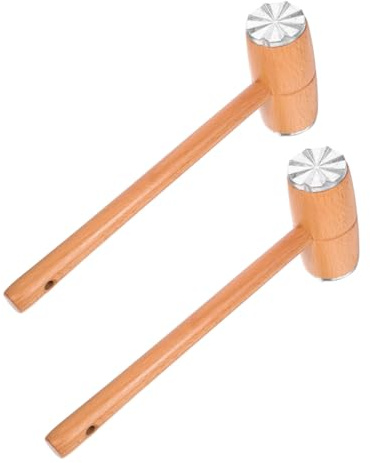 Alipis 2 Pezzi Martello Batticarne in Legno Faggio con Cappucci in Alluminio Doppia Faccia Strumento Ergonomico per Intenerire Bistecca Pollo Manzo e Maiale Facile da e Maneggiare