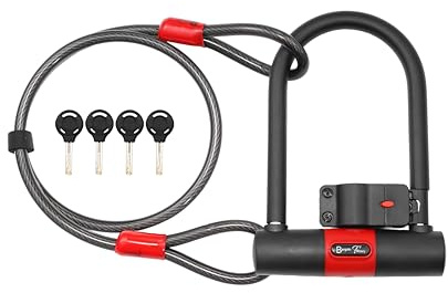BARGAIN FACTORY Bike Lock, U Lock 18mm Extra Heavy Duty, with 4 Keys, 1.2m Long Cable, Mounting Bracket and Key, for Road Bike, Electric Bike, Mountain Bike
