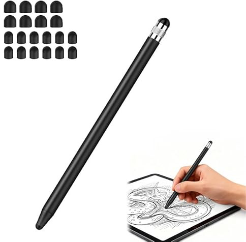 Stylet capacitif Universel 2-en-1 avec 20 Embouts de Rechange, Pointe Fine pour écran Tactile, Compatible avec Tablettes et Smartphones, Appareils tactiles