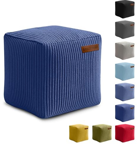 Green Bean Indoor Cord Sitzhocker Pouf Cube 40x40x40cm mit EPS-Perlen Füllung - kuschelig weich waschbar - die ideale Ergänzung zum Sitzsack für Kinder & Erwachsene - Dunkelblau