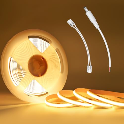 Öuesen COB LED Streifen 5M Warmweiss, Lichtband Led Selbstklebend 24V, 3000K led Strip Wasserdicht, Indirekte Beleuchtung Band sind für den Innenbereich TV Küche Wohnzimmer leiste DIY