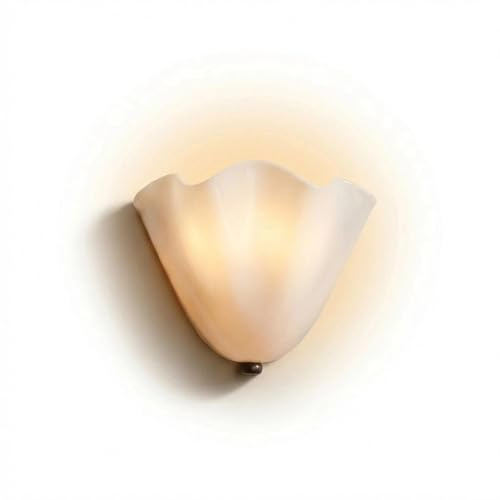 Mid Century Wall Sconce, Amber Glass Scallop Light Fixture – Vintage Art Deco Lamp for Bathroom Vanity, Bedroom – Warm Coastal Ambience, Hardwired Antique Brass E12(Off-White)