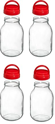 lilawelt24 Großes 3L Vorratsglas (4 Stück) mit praktischem Tragegriff – Glasballon für Gurken, Liköre & Trockenwaren – Universalglas mit Deckel, ideal für Einlegen und Aufbewahrung(4x 3)