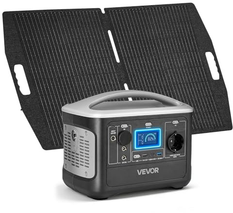 VEVOR Station Électrique Portable 600 W Générateur Solaire Portable Panneau Solaire 100 W Batterie Secours LiFePO4 493 Wh pour Urgence Domestique, Camping, Voyage Camping-car, avec 7 Ports de Sortie