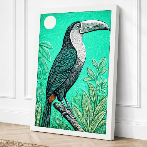 Toucan in Ferns Tropical Canvas Wall Art Print 24x16 Inch | Ready to Hang, Gallery Wrapped, Fade-Resistant Inks, Securely Packaged, UK Made