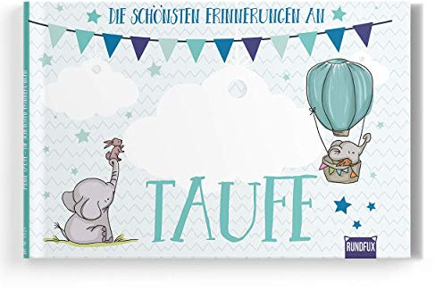 Sehr hochwertiges Taufalbum mit Engeln und Tieren im personalisierbaren Buchcover für Jungen - Das persönliche Taufgeschenk von Eltern und Paten - Rundfux