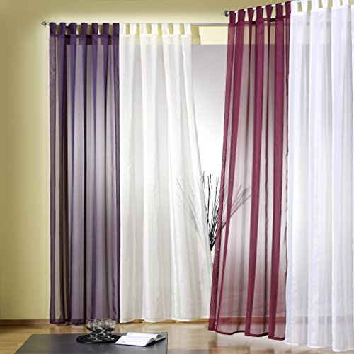 Gardine Vorhang Schlaufenschal transparent aus weichfliesendem Voile mit Effektstreifen in champagner creme HxB 245x130 cm leichte Anbringung an allen Gardinenstangen TOP Qualität …auspacken, aufhängen, fertig! Typ119