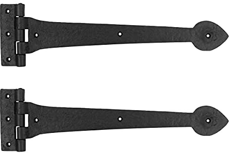 Renovators Supply Manufacturing Pack of 2 Black Wrought Iron Strap Hinge 15 Inch Heart Tip Colonial Cabinet Door Gate Hardware Flush Mount Rust Resistant Heavy Duty