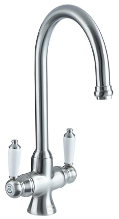 Bristan Renaissance Traditional Kitchen Tap, Brushed Nickel, RS SNK EF BN | Traditional Design, Swivel spout, Top fix EasyFit installation, Dual lever operation, Kitchen mixer tap, Lifetime Cover