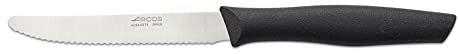 Arcos Serie Nova, Cuchillo Mesa, Hoja Serrada de Acero Inoxidable de 110 mm, Mango de Polipropileno Color Negro