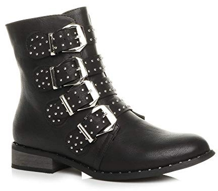 AJVANI low heel studded buckle strap western biker ankle boots size 3 36