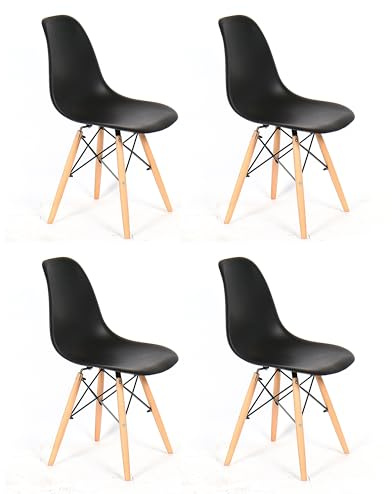 M1C - Pack 4 Sillas de Comedor DINAMARCA - Madera de Haya (Color Negro)