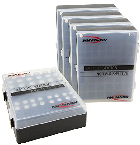 ANSMANN Batteriebox für AAA Micro, AA Mignon & 9V Block Akkus und Batterien - Praktische Akkubox zum Schutz & Transport für 48 Accus - Batterie Box & Akku Box zur Aufbewahrung - 5 Stück, schwarz